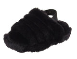 Genny Girls Slip On Warm Winter Fur Kids Slingback Sandals Slippers Black