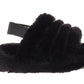 Genny Girls Slip On Warm Winter Fur Kids Slingback Sandals Slippers Black