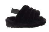 Genny Girls Slip On Warm Winter Fur Kids Slingback Sandals Slippers Black