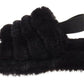 Genny Girls Slip On Warm Winter Fur Kids Slingback Sandals Slippers Black