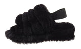 Genny Girls Slip On Warm Winter Fur Kids Slingback Sandals Slippers Black