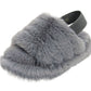 Genny Girls Slip On Warm Winter Fur Kids Slingback Sandals Slippers Grey