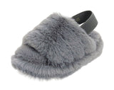 Genny Girls Slip On Warm Winter Fur Kids Slingback Sandals Slippers Grey