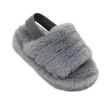 Genny Girls Slip On Warm Winter Fur Kids Slingback Sandals Slippers Grey