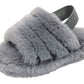 Genny Girls Slip On Warm Winter Fur Kids Slingback Sandals Slippers Grey