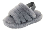 Genny Girls Slip On Warm Winter Fur Kids Slingback Sandals Slippers Grey