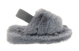 Genny Girls Slip On Warm Winter Fur Kids Slingback Sandals Slippers Grey