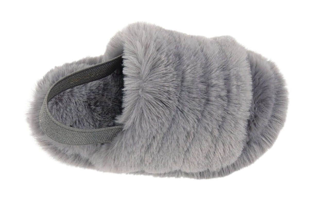 Genny Girls Slip On Warm Winter Fur Kids Slingback Sandals Slippers Grey