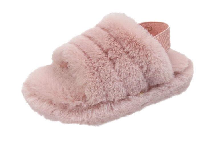 Genny Girls Slip On Warm Winter Fur Kids Slingback Sandals Slippers Pink
