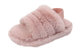 Genny Girls Slip On Warm Winter Fur Kids Slingback Sandals Slippers Pink