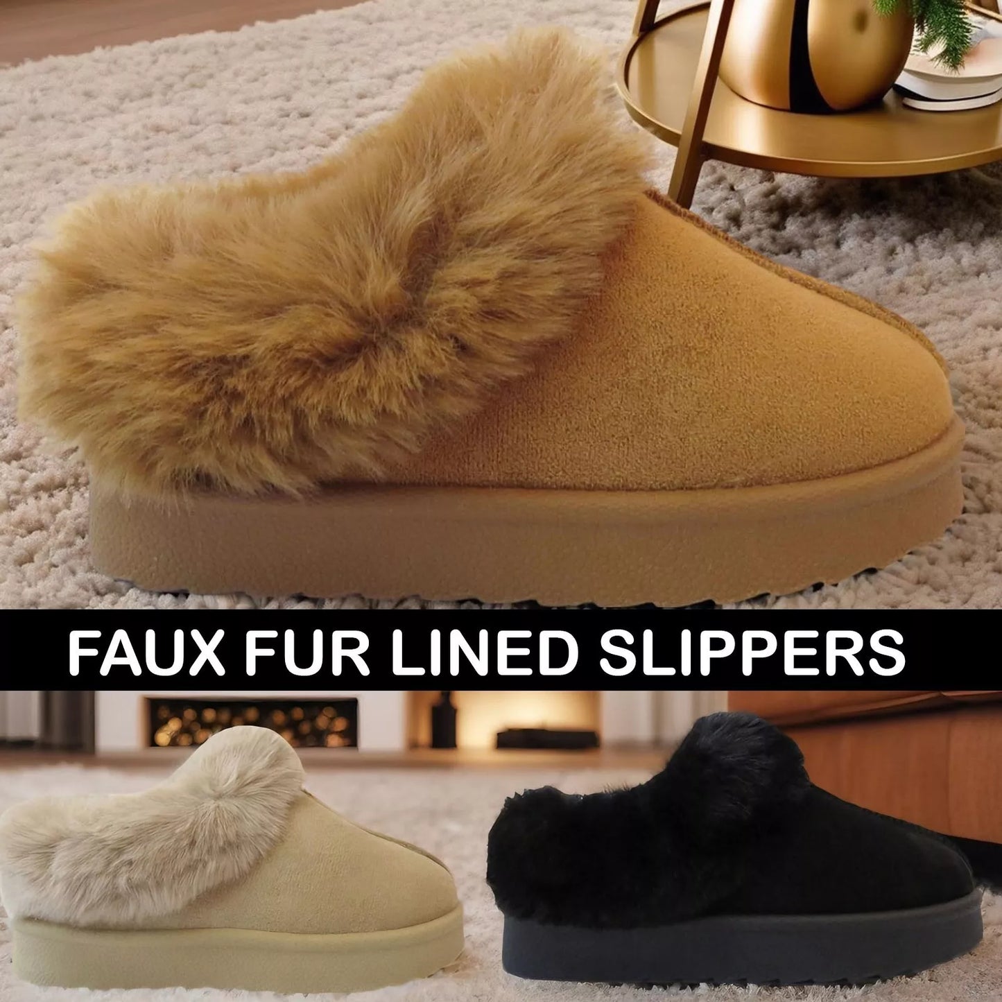 Cozy Kids' Girls' Slippers with Faux Fur Collar and Lining