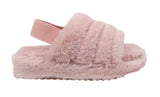 Genny Girls Slip On Warm Winter Fur Kids Slingback Sandals Slippers Pink