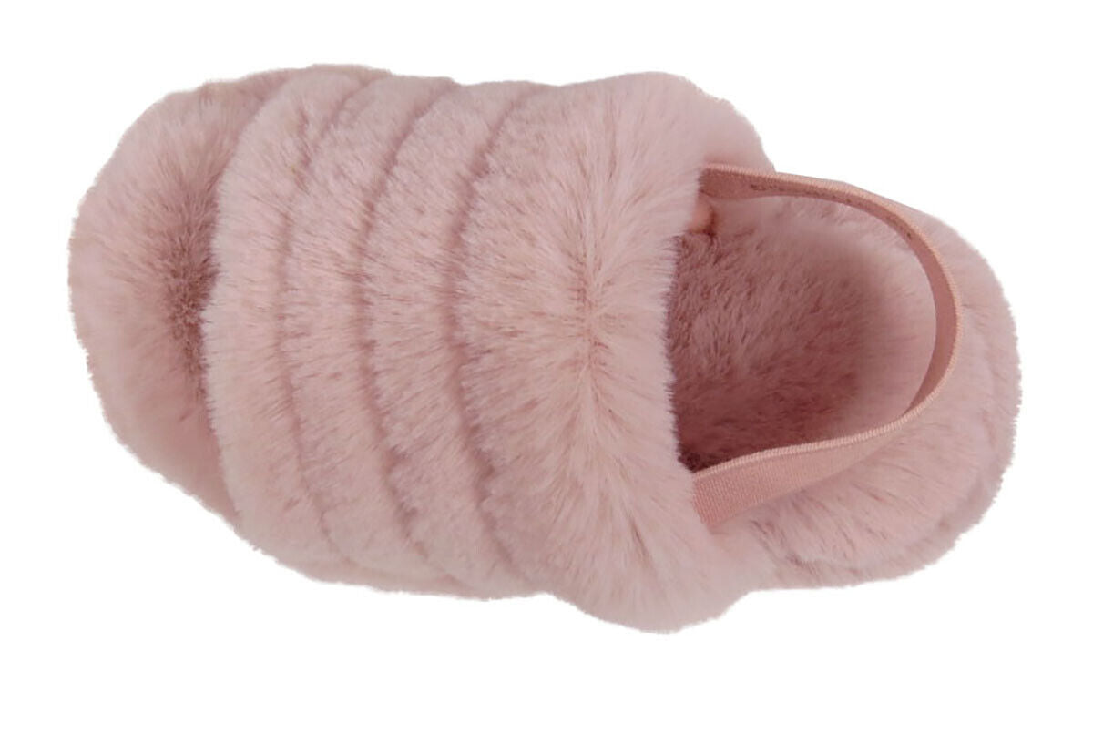 Genny Girls Slip On Warm Winter Fur Kids Slingback Sandals Slippers Pink