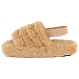 Genny Girls Slip On Warm Winter Fur Kids Slingback Sandals Slippers Beige