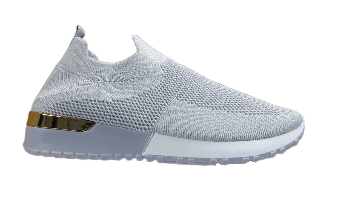 Serena Ladies Womens Sports Metallic Trim Slip On Trainers Sneakers Shoes Grey