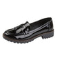 Tammy Ladies Slip On Smart Work Formal Womens Tassel Fringe Shiny Loafers Shoes Black