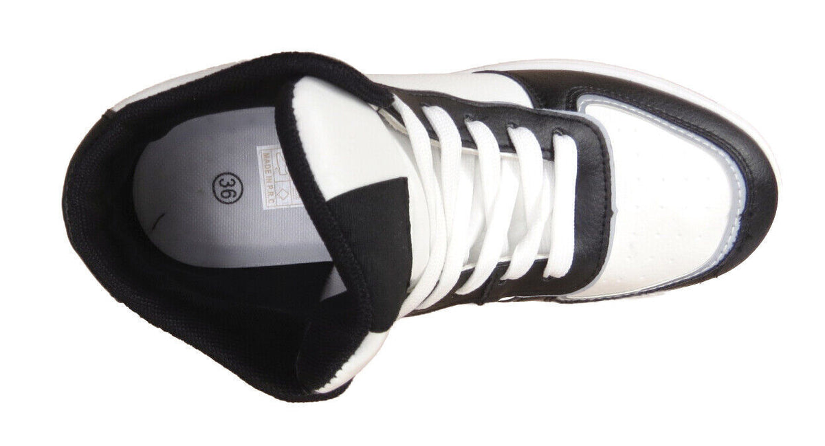 Katy Ladies Faux Leather Hi top Ankle shoes Black White