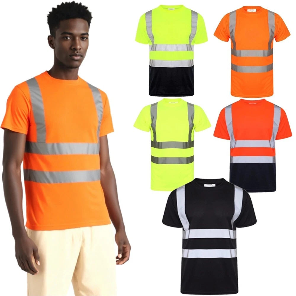 James Mens High Visibility Safety Crew Neck T-Shirt with Reflective Strips Short Sleeve Workwear