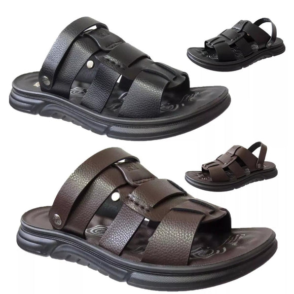 Men's Faux Leather Adjustable Strap Sandals - Comfortable & Stylish