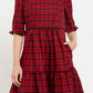 Sassa Winter Gingham Tiered Mini Dress in Red and Black