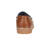 Shore Stylish Comfortable Ladies Leather Saddle Trim Loafers  Tan, Navy, Black, and White