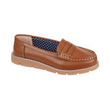 Shore Stylish Comfortable Ladies Leather Saddle Trim Loafers  Tan, Navy, Black, and White