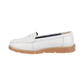 Shore Stylish Comfortable Ladies Leather Saddle Trim Loafers  Tan, Navy, Black, and White
