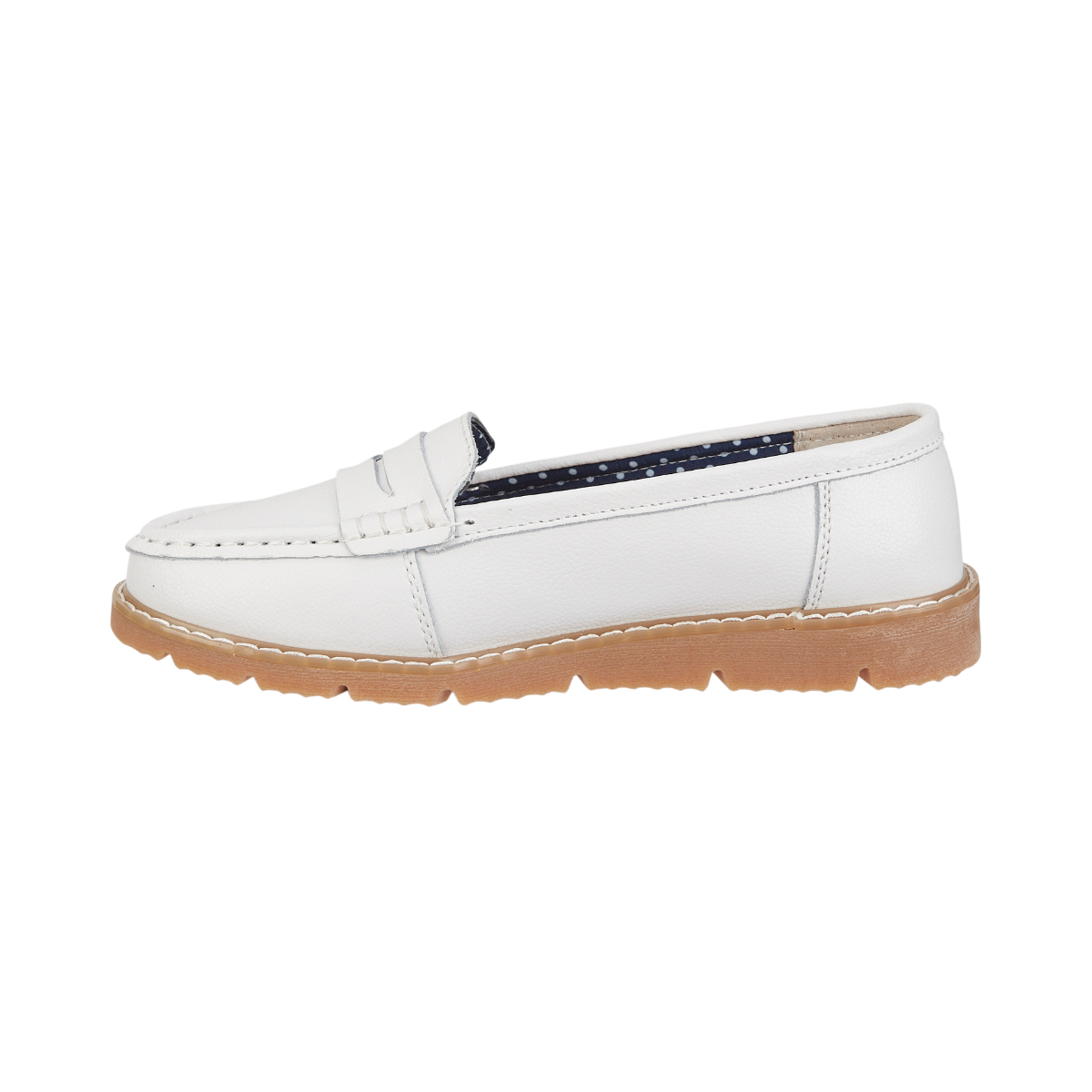 Shore Stylish Comfortable Ladies Leather Saddle Trim Loafers  Tan, Navy, Black, and White