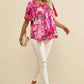 Pink Floral Smocked Blouse - Short Sleeve
