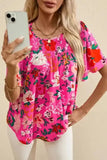 Pink Floral Smocked Blouse - Short Sleeve