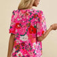 Pink Floral Smocked Blouse - Short Sleeve