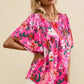 Pink Floral Smocked Blouse - Short Sleeve