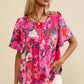 Pink Floral Smocked Blouse - Short Sleeve