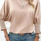 Smoke Gray Dolman Sleeve Satin Blouse with Shirred Elegance