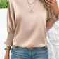 Smoke Gray Dolman Sleeve Satin Blouse with Shirred Elegance