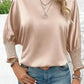 Smoke Gray Dolman Sleeve Satin Blouse with Shirred Elegance