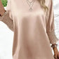 Smoke Gray Dolman Sleeve Satin Blouse with Shirred Elegance