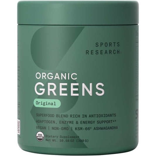 Sports Research Organic Greens Powder with Spirulina & Chlorella – 30 Servings, Vegan & Sugar-Free