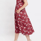 Louche Stasia Roaring Daisy Print V Back Puff Sleeve Midi Dress Red