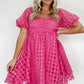 Strawberry Pink Checkered Puff Sleeve Babydoll Dress