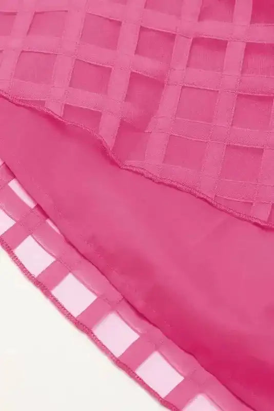Strawberry Pink Checkered Puff Sleeve Babydoll Dress