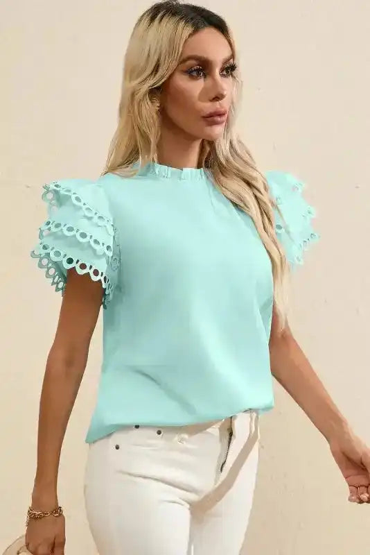Mint Green Layered Cap Sleeve Blouse