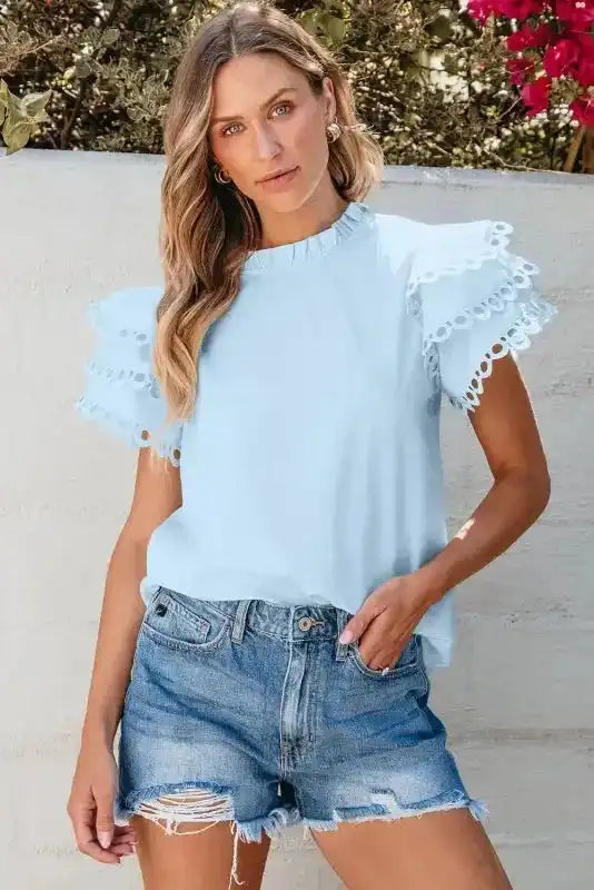 Mint Green Layered Cap Sleeve Blouse