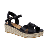 Sunny Ladies Espadrille Wedge Strappy Hessian Womens Ankle Straps Cross Over Sandals