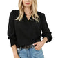 Surplice Neck Shirred Cuffs Draped Blouse
