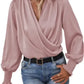 Surplice Neck Shirred Cuffs Draped Blouse