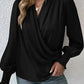 Surplice Neck Shirred Cuffs Draped Blouse