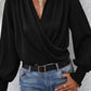 Surplice Neck Shirred Cuffs Draped Blouse
