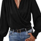 Surplice Neck Shirred Cuffs Draped Blouse