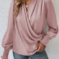 Surplice Neck Shirred Cuffs Draped Blouse